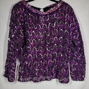 Vintage Rob Hill For Mister Jay Sequin Dolman Sleeve Top Colorful Pink Cowl Neck